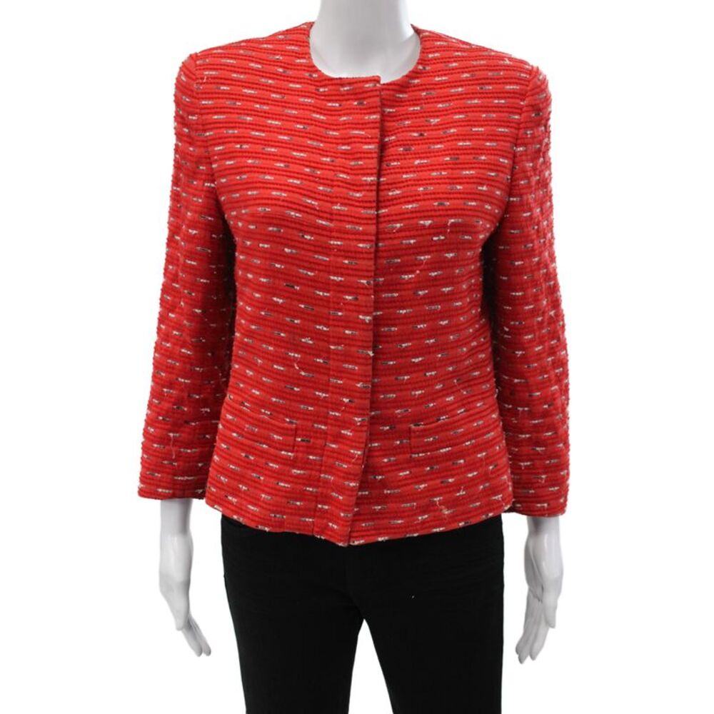 Carlisle Womens Basic Striped Red Cotton Jacket Long Sleeve Hook And Eye Size 6